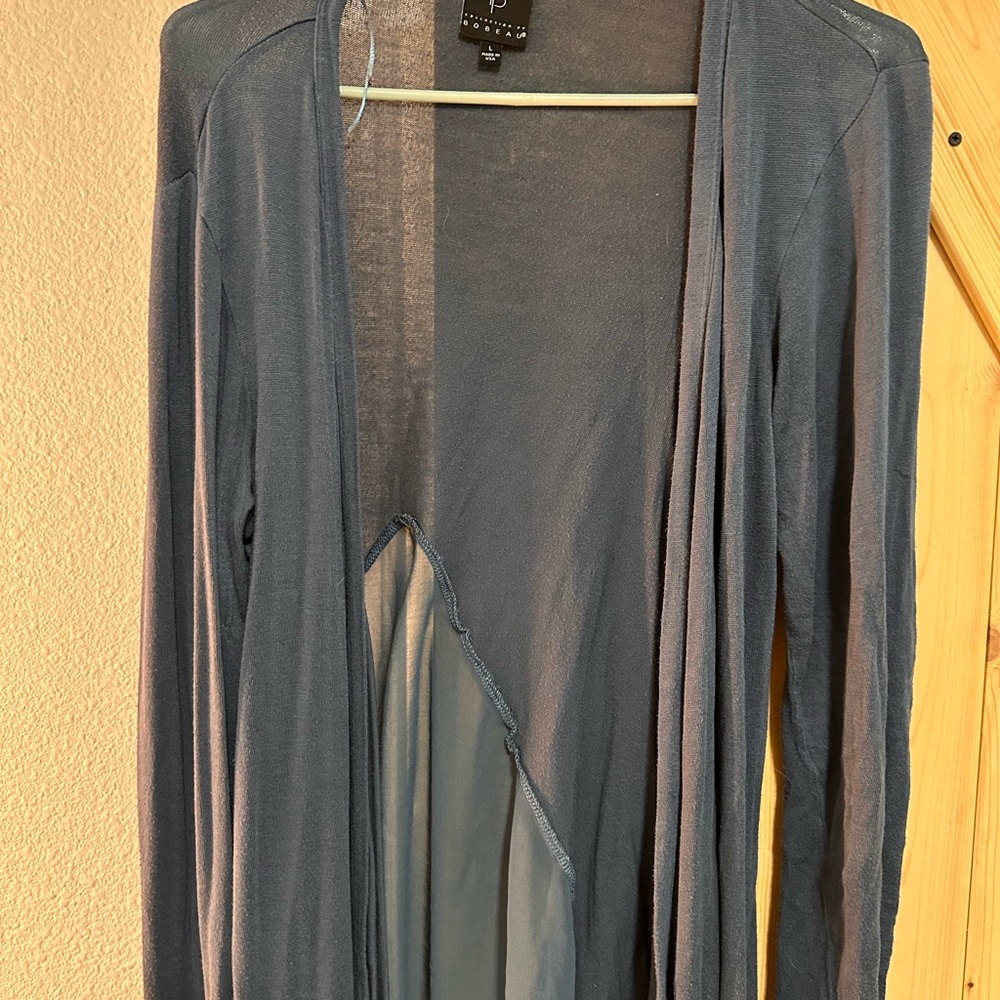 Gray Blue Open Front Cardigan